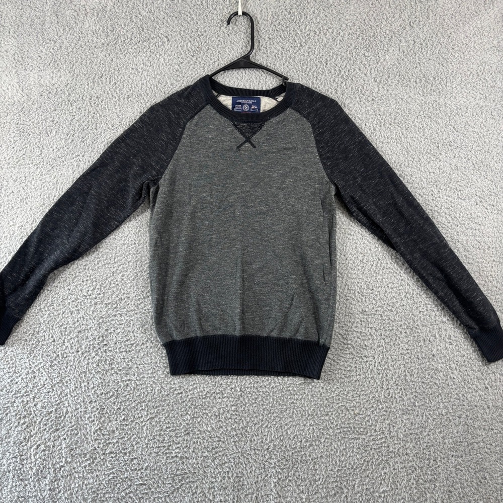American‎ Eagle Mens XS Athletic Fit Grey Raglan Crewneck Marled Knit Sweater